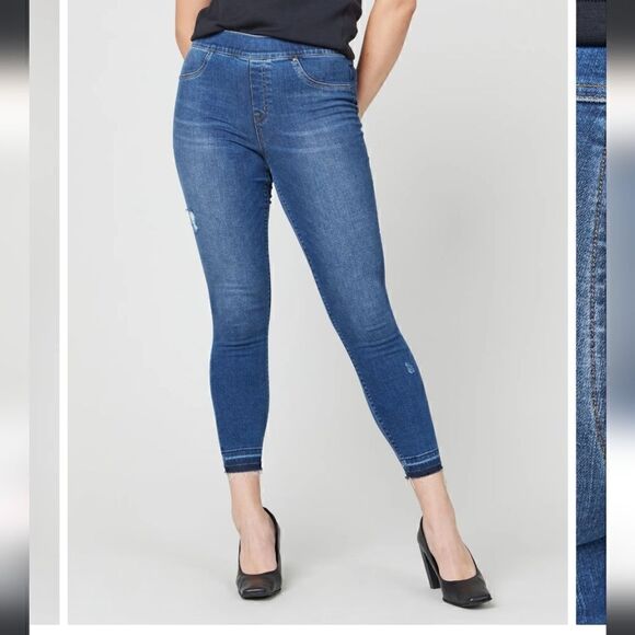 SPANX Distressed Destroyed Pull On Jeggings Denim Jean Pants Size S - Picture 2 of 11